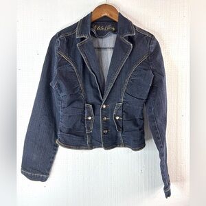 Elite Jeans L Dark Blue Ruched Crop Jean Jacket